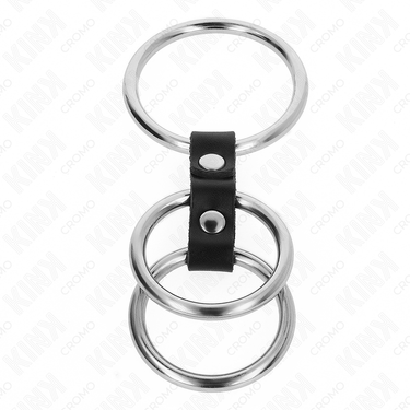 Anello pene metallico triplo collegato in pelle per controllo e piacere